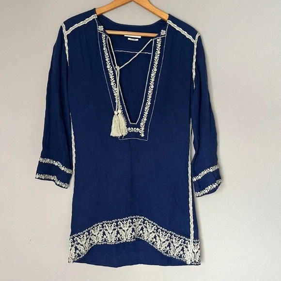 Isabel Marant Tunic Dress Size US 4 Blue Embroidered Cotton Boho Festival NEW - Picture 3 of 8